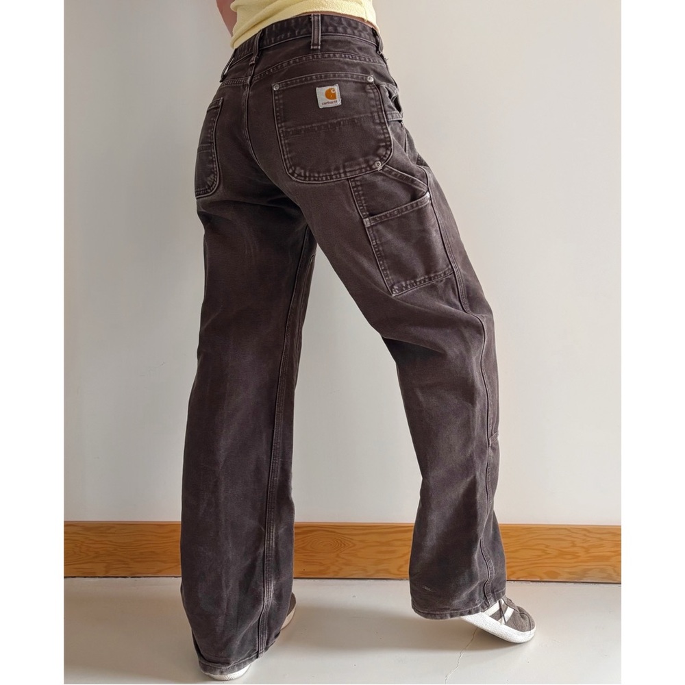 Carhartt dark brown carpenter pants double knee relaxed fit straight leg